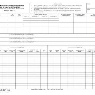 DA Form 4093-R. Station Record of Train Movements and Operator`s Transfer (LRA)