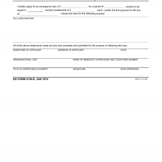 DA Form 4139-R. Application for Loan (Civilian Welfare Fund) (LRA)