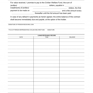 DA Form 4140-R. Loan Contract (Civilian Welfare Fund) (LRA)