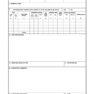 DA Form 4153-R. Equipment Survey Work Sheet (LRA)