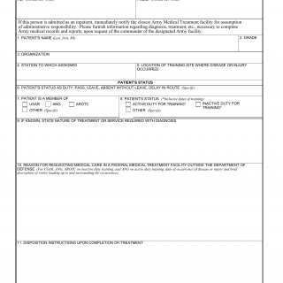 DA Form 4159. Request for Medical Care in a Federal Medical Treatment Facility Outside Department of Defense