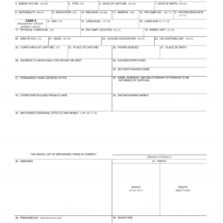 DA Form 4237-R. Detainee Personnel Record (LRA)
