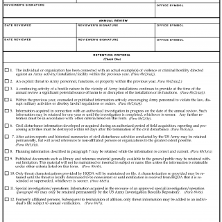 DA Form 4312-R. Retention Control Sheet (LRA)