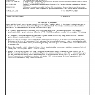 DA Form 4322. Army Officer Candidate Contract and Service Agreement