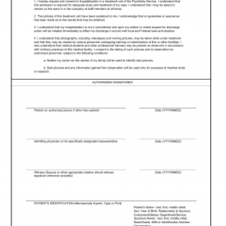 DA Form 4359. Authorization for Psychiatric Service Treatment