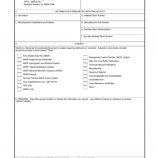 DA Form 4511. Request for Logistics Catalog Data and/or Information