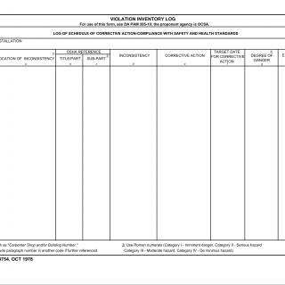 DA Form 4754. Violation Inventory Log