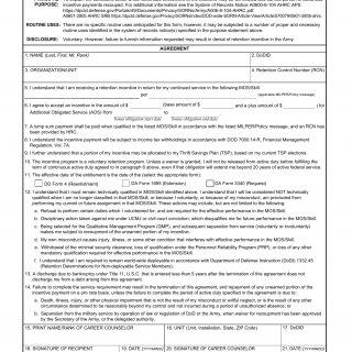 DA Form 4789. Statement of Entitlement to Retention Incentive