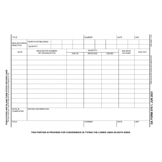 DA Form 479-1. Publication and Blank Form Stock Record Card (Visible File)