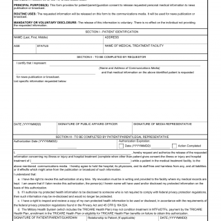DA Form 4876. Request and Release of Medical Information to Communications Media