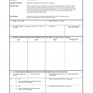 DA Form 4878. Army Chess Tournament Application