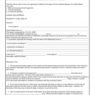 DA Form 4881-5. Agreement for the Lease of Us Army Materiel