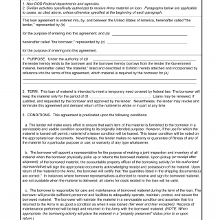 DA Form 4881. Agreement for the Loan of Us Army Materiel
