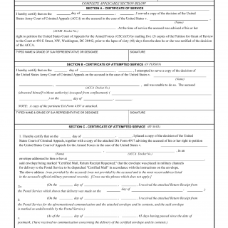 DA Form 4916. Certificate of Service/Attempted Service
