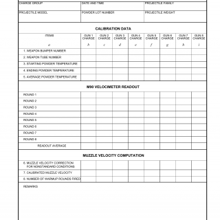 DA Form 4982-1. M90 Velocimeter Work Sheet