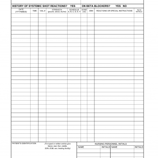 DA Form 5007a. Medical Record - Allergy Immunotherapy Record (Single Extract)