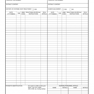 DA Form 5007b. Medical Record - Allergy Immunotherapy Record (Double Extract)