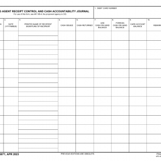 DA Form 5071. Paying Agent Receipt Control and Cash Accountability Journal