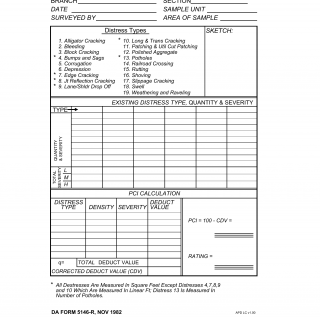 DA Form 5146-R. Asphalt Pavement Inspection Sheet (LRA)