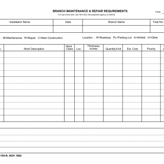 DA Form 5155-R. Branch Maintenance and Repair Requirements (LRA)