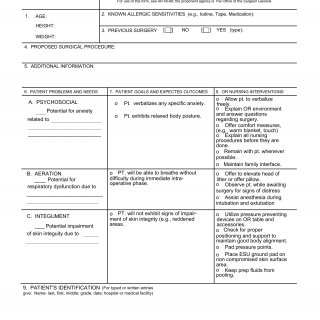 DA Form 5179. Medical Record - Preoperative/Postoperative Nursing Document