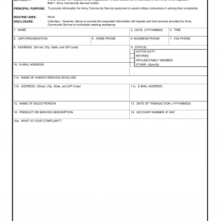 DA Form 5184. Consumer Complaint