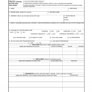 DA Form 5187. Application for Respite Caregivers