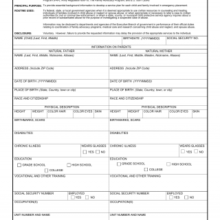 DA Form 5192. Family Identification Sheet for a Child Receiving Service