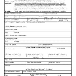 DA Form 5193. Child`s Face and Whereabouts Sheet