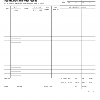 DA Form 5203. Dodic Master/Lot Locator Record
