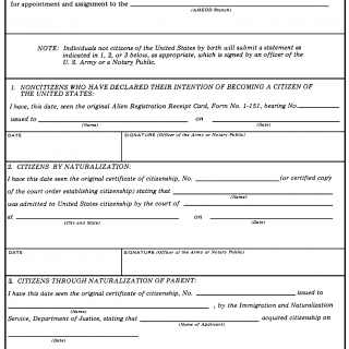 DA Form 5252-R. Statement - Evidence of Citizenship Status (LRA)
