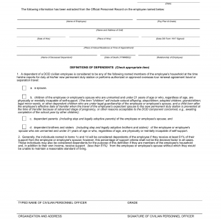 DA Form 5328. Bona Fide Dependent Declaration (Civilian)