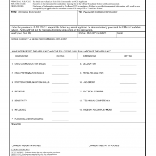 DA Form 5339. Ocs Applicant`s Commanders Evaluation Sheet