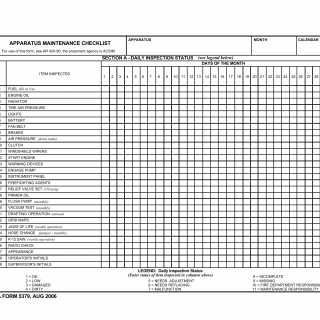 DA Form 5379. Apparatus Maintenance Checklist