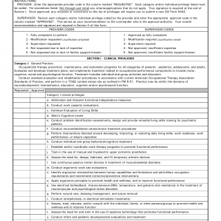 DA Form 5440-20. Delineation of Clinical Privileges-Occupational Therapy