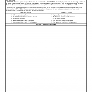 DA Form 5440-22. Delineation of Clinical Privileges