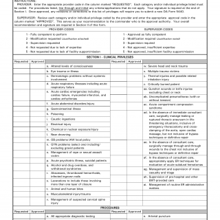 DA Form 5440-23. Delineation of Clinical Privileges-Emergency Medicine