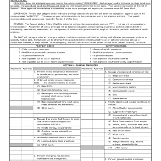 DA Form 5440-25. Delineation of Clinical Privileges-General Medical Officer