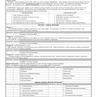 DA Form 5440-3. Delineation of Clinical Privileges-Internal Medicine