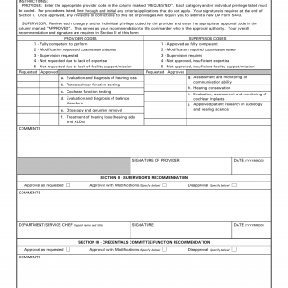 DA Form 5440-36. Delineation of Clinical Privileges - Audiology