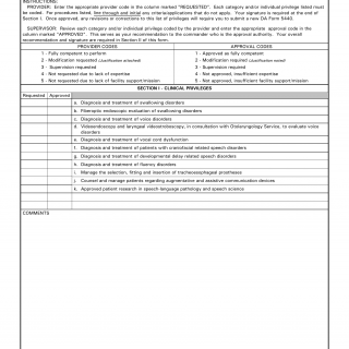 DA Form 5440-37. Delineation of Clinical Privileges - Speech Pathology