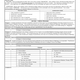 DA Form 5440-40. Delineation of Clinical Privileges - Therapeutic Radiology