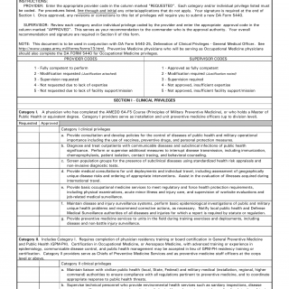 DA Form 5440-47. Delineation of Clinical Privileges - Preventive Medicine