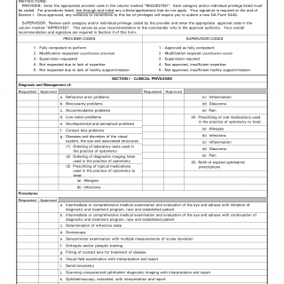 DA Form 5440-6. Delineation of Clinical Privileges-Optometry Service