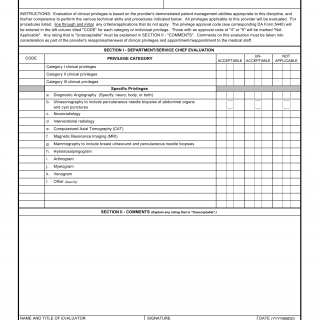 DA Form 5441-12. Evaluation of Clinical Privileges - Diagnostic Radiology