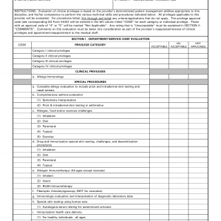 DA Form 5441-29. Evaluation of Clinical Privileges - Allergy/Immunology