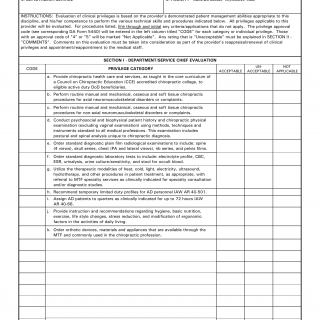 DA Form 5441-31. Evaluation of Clinical Privileges - Chiropractic