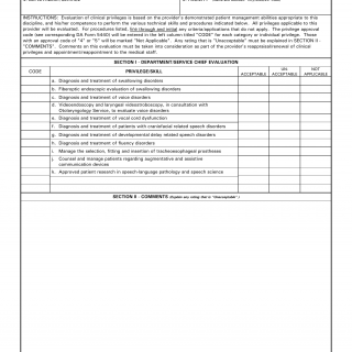 DA Form 5441-37. Evaluation of Clinical Privileges - Speech Pathology