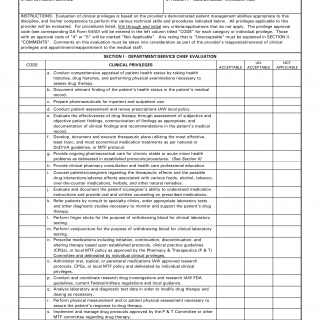 DA Form 5441-38. Evaluation of Clinical Privileges - Clinical Pharmacy