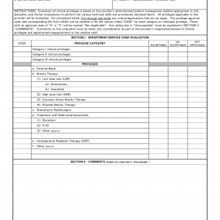 DA Form 5441-40. Evaluation of Clinical Privileges - Therapeutic Radiology